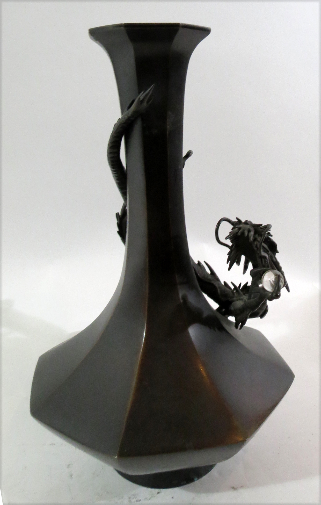 19th Century Japanese Bronze Vase with a Dragon Modernism